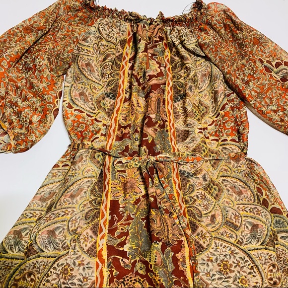 Zara NWOT balloon sleeve oriental print midi dress - Picture 9 of 11